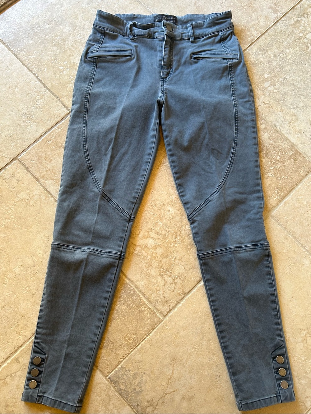 Slim Rider-Style Cropped Brushed Cotton Jeans in Grayish-Blue